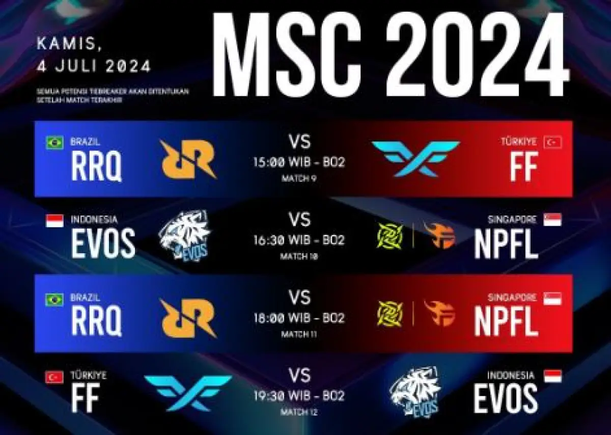 Jadwal EWC MSC 2024 Fase Grup Hari Kedua, EVOS Glory Tanding 2 Kali