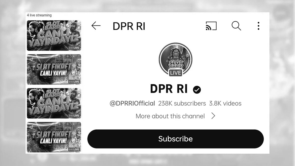 Channel Youtube DPR RI Tiba-tiba Menghilang Setelah di Hack