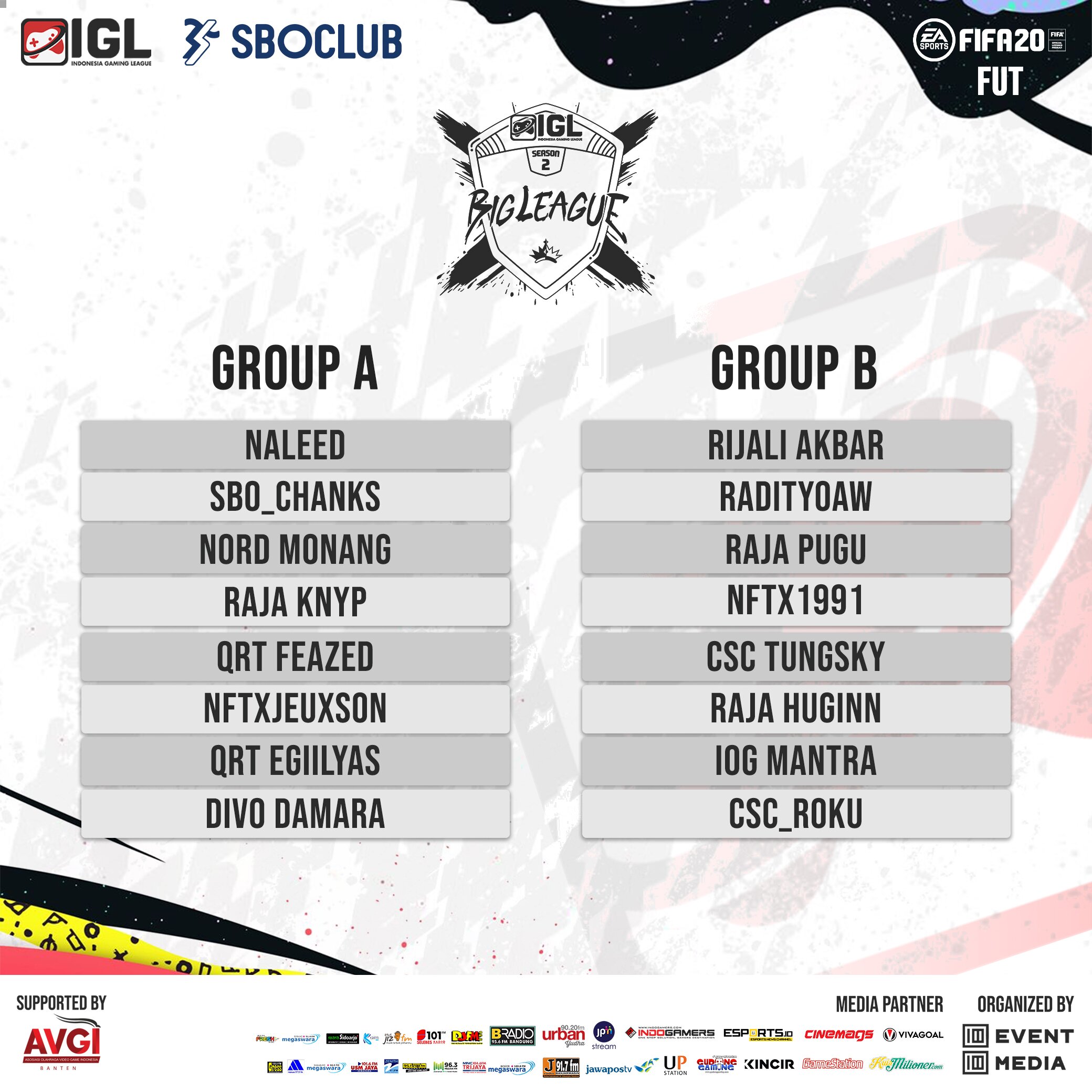 Hasil Drawing Big League dan FUT CUP Indonesia Gaming League